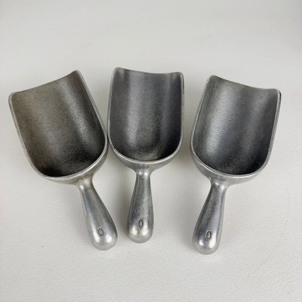 Aluminum Utility Scoops Set of 3 Cast Metal Industrial Kitchenware